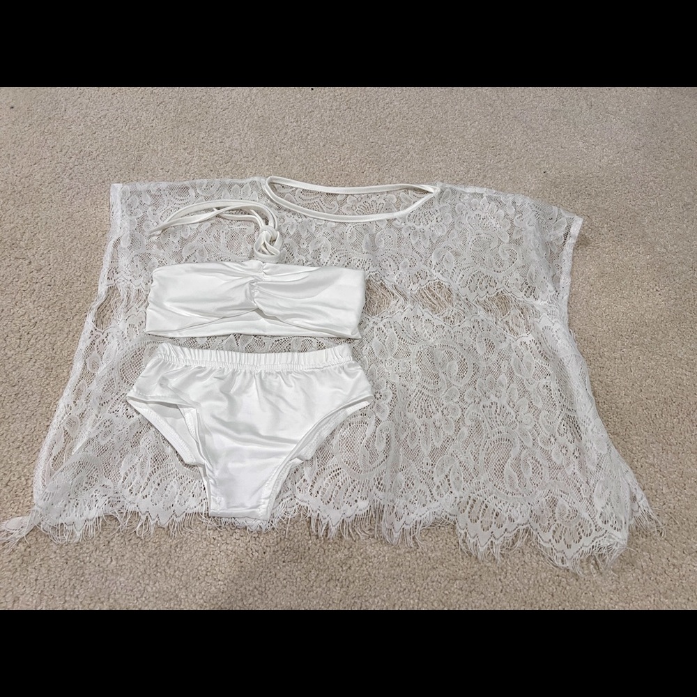 White Bathing Suit and Cover up Size 2T/3T